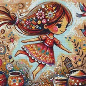 Joyful Girl Cross Stitch Pattern