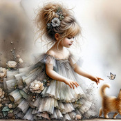 Little Girl And Kitten Cross Stitch Pattern