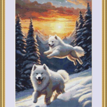 Samoyed Dogs Cross Stitch Pattern