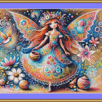 Fairy With Floral Crown Cross Stitch Pattern