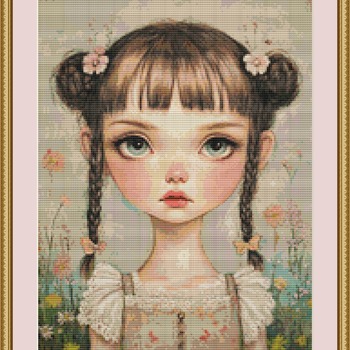 Girl With Braids Cross Stitch Pattern