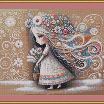 Girl With Flowing Hair Cross Stitch Pattern