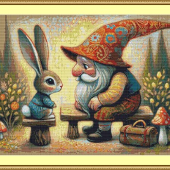 Gnome And Rabbit Cross Stitch Pattern