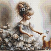 Little Girl And Kitten Cross Stitch Pattern