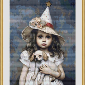 Little Girl And Puppy Cross Stitch Pattern