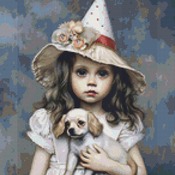 Little Girl And Puppy Cross Stitch Pattern