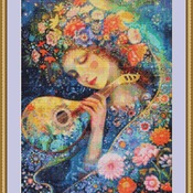 Musician In The Flowers Cross Stitch Pattern