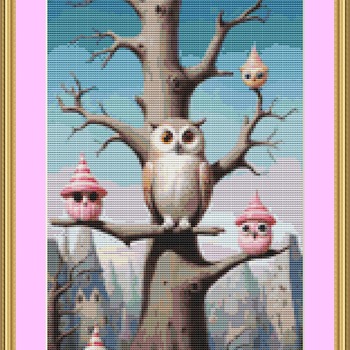 Owl Tree Cross Stitch Pattern