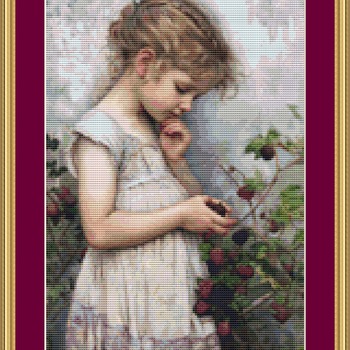 Picking Berries Cross Stitch Pattern