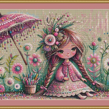 Pink Parasol Cross Stitch Pattern