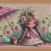 Pink Parasol Cross Stitch Pattern