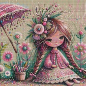 Pink Parasol Cross Stitch Pattern