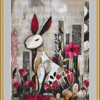 Rabbit In The Flowers Cross Stitch Pattern