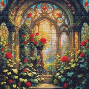 Rose Stained Glass Cross Stitch Pattern