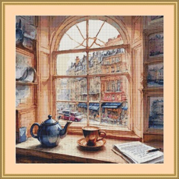 Tea At The Window Cross Stitch Pattern