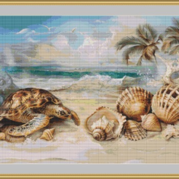 Turtle And Seashells Cross Stitch Pattern