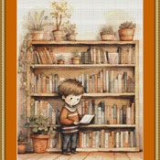 At The Bookcase Cross Stitch Pattern