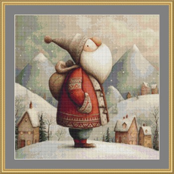 Santa In Snow Cross Stitch Pattern