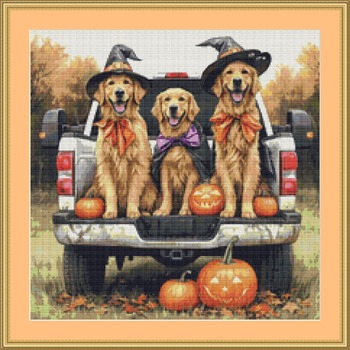 Spooky Dog Truck 3 Cross Stitch Pattern