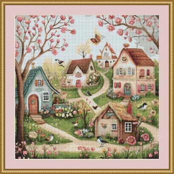 Whimsical Spring Village 1 Cross Stitch Pattern