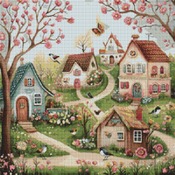 Whimsical Spring Village 1 Cross Stitch Pattern