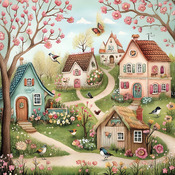Whimsical Spring Village 1 Cross Stitch Pattern