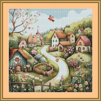 Whimsical Spring Village 2 Cross Stitch Pattern