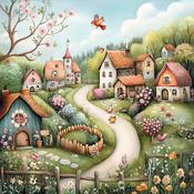 Whimsical Spring Village 2 Cross Stitch Pattern