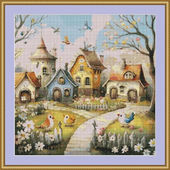 Whimsical Spring Village 3 Cross Stitch Pattern