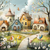 Whimsical Spring Village 3 Cross Stitch Pattern