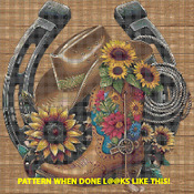 Cowboy Sunflowers Cross Stitch Pattern***L@@K***
