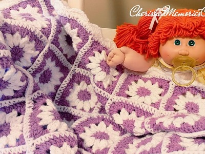 Crochet Daisy Granny Square Baby Blanket.Handmade Blanket.Daisy Blanket.@CherishedMemoriesCrochet