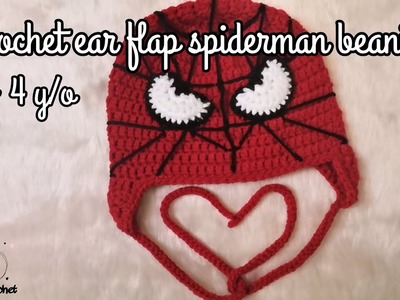 Crochet ear flap spiderman beanie 3 to 4 y.o