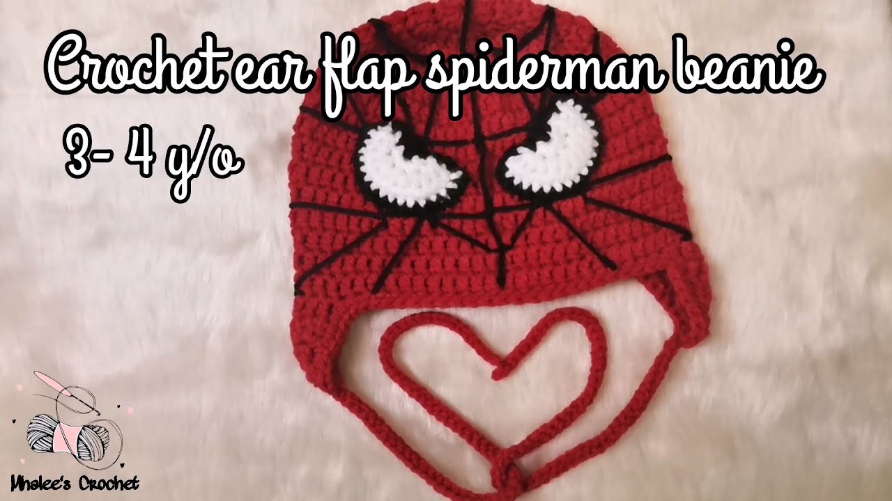 Crochet ear flap spiderman beanie 3 to 4 y.o