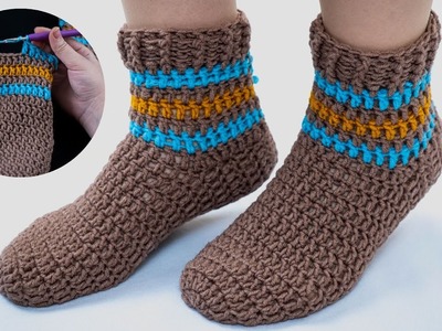 Crochet socks-slippers easy and quick - even a beginner can handle it!