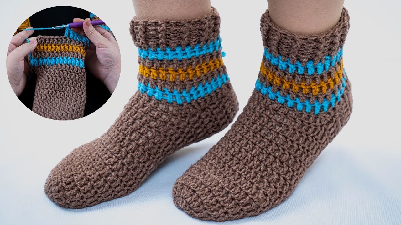 Crochet socks-slippers easy and quick - even a beginner can handle it!