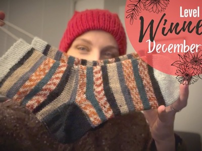 December 2022 Member Level 1 Winner. hand knit socks for Lynne. Wistom Yarns & Drops Fabel yarn