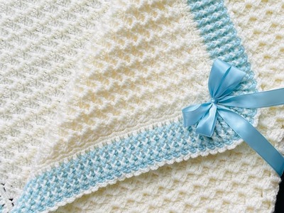 EASY Crochet Baby Blanket Pattern with EASY border crystal waves stitch
