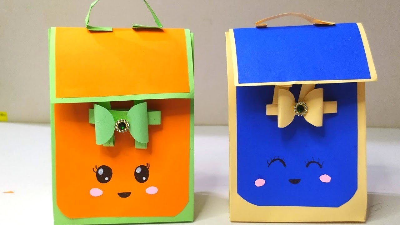 How To Make Paper Bags | Origami school Bags | school hacks | paper craft
