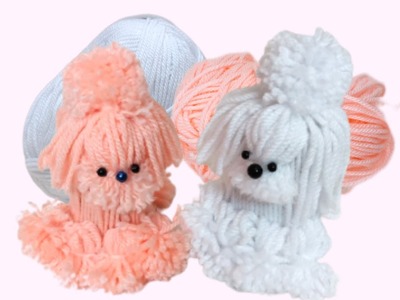 The cutest Dog easy making idea with yarn.How to make a pom pom Dog.Woolen Doll craft.Yarn wool Dog-