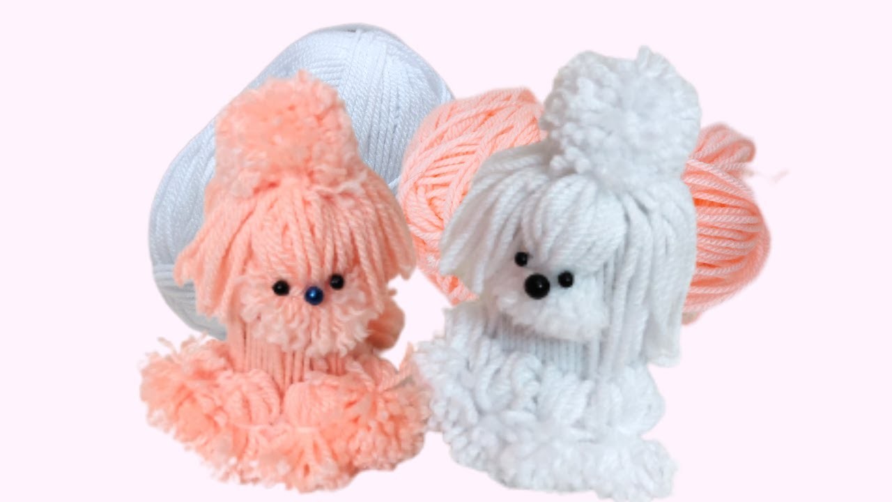The cutest Dog easy making idea with yarn.How to make a pom pom Dog.Woolen Doll craft.Yarn wool Dog-