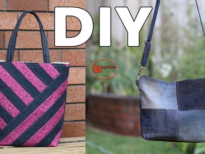 2 AMAZING BAG SEWING PROJECTS | STRIPE PATCHWORK TOTE BAG AND ZIPPER DENIM CROSSBOEY BAG