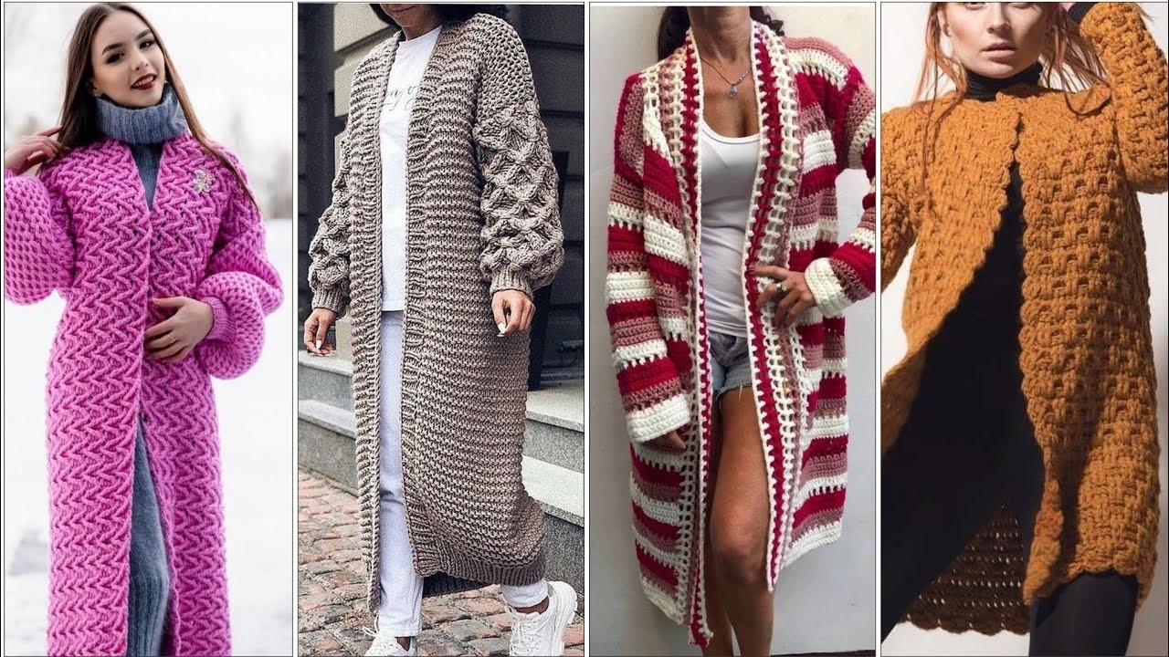 Beautiful impressive crochet knitting Long cluster jacket designs for girls & woman 2023 collection