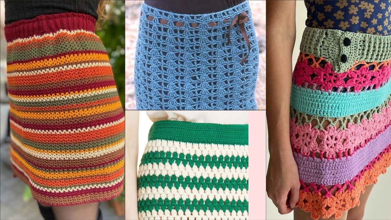 Beautifully line patterns hand-knitted crochet mini skirts.crochet skirts