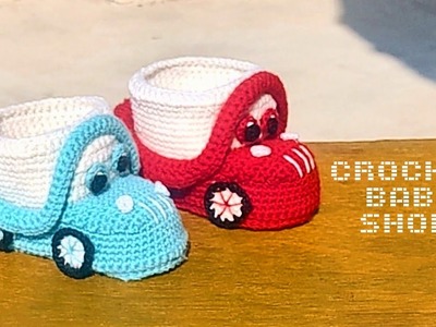 Crochet Baby Car Shoes.Booties in Hindi ( With English Subtitles )