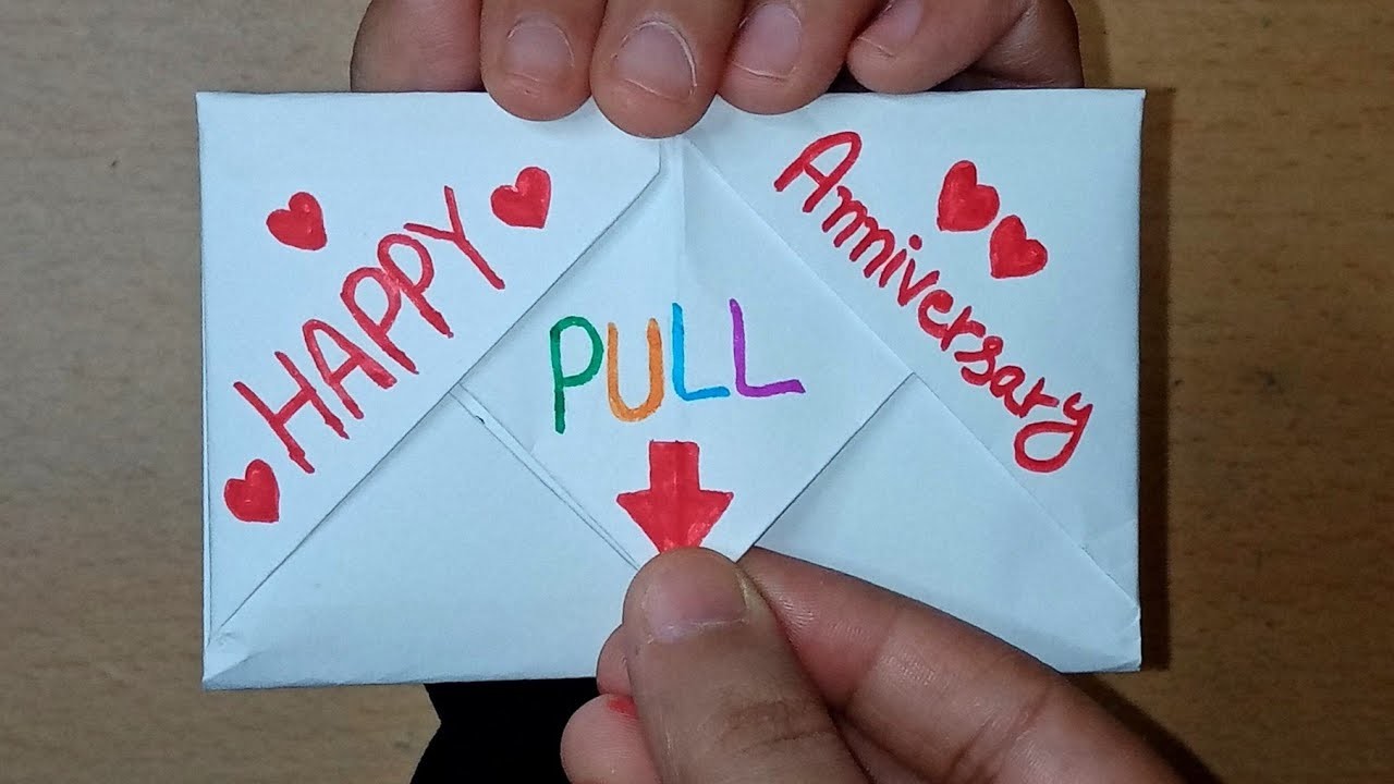 DIY-SURPRISE MESSAGE CARD FOR Anniversary ||Pull Tab Origami Envelope Card ||Anniversary Card idea