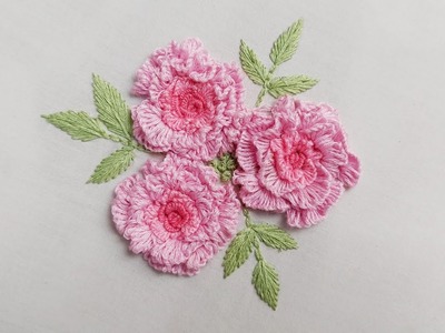 Embroidery - Beautiful Pink Roses Embroidery - Easy  Brazilian Stich Rose flowers | Snowy Rose |