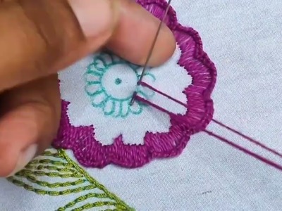 Hand embroidery super easy unique stitch flower design creation needle work @RoseWorld