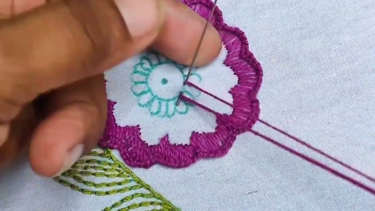 Hand embroidery super easy unique stitch flower design creation needle work @RoseWorld