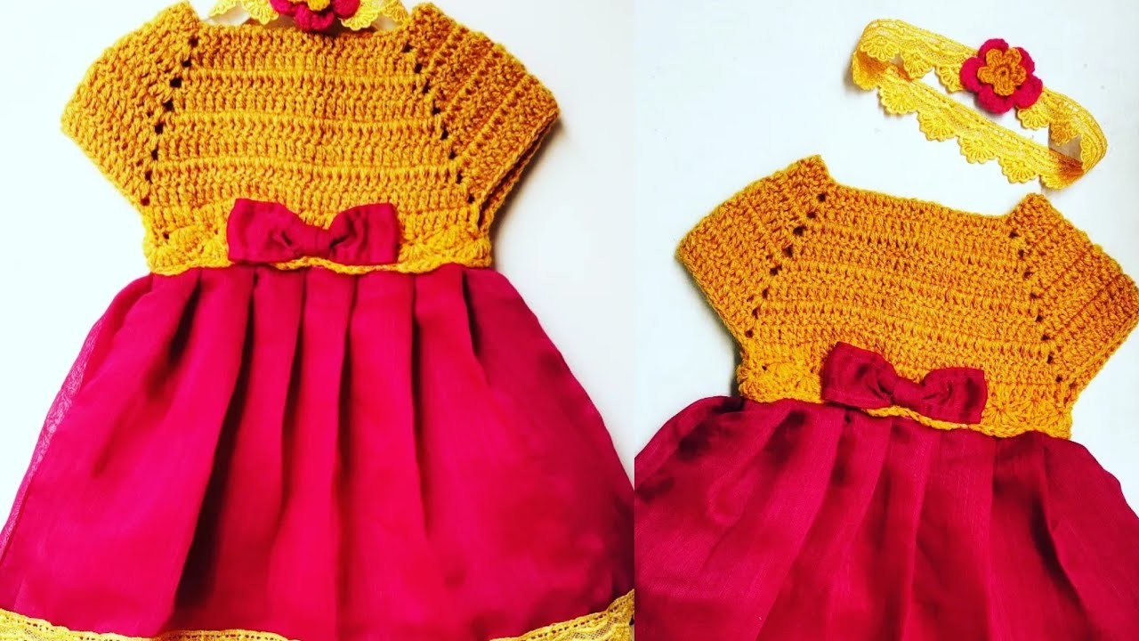 How to make Crochet fabric dress. crochet baby dress. crochet baby dress with fabric in all size